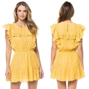 LoveShackFancy Marigold Yellow Ruffle Mini Dress Boho Lace Cotton Size L